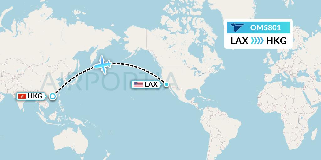 OM5801 MIAT Mongolian Airlines Flight Map: Los Angeles to Hong Kong