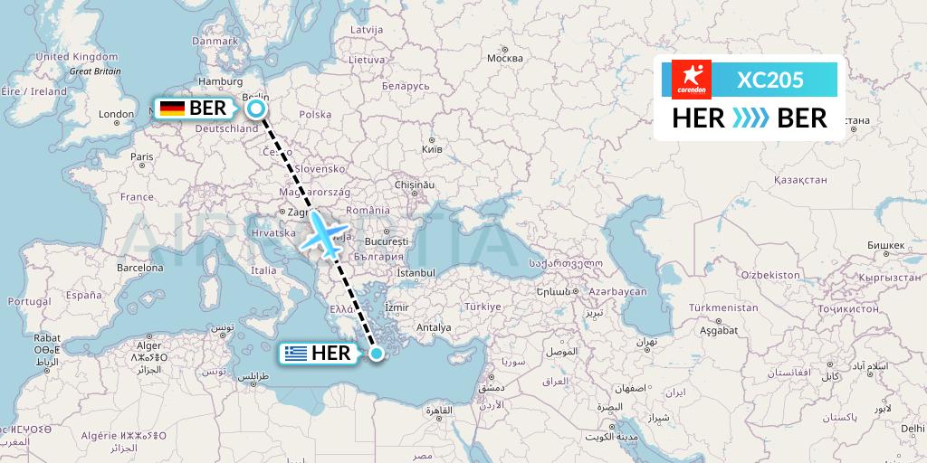 XC205 Corendon Airlines Flight Map: Heraklion to Berlin