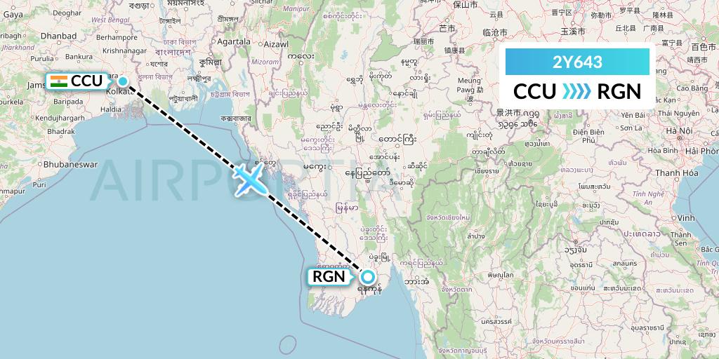2Y643 PT. My Indo Airlines Flight Map: Kolkata to Yangon