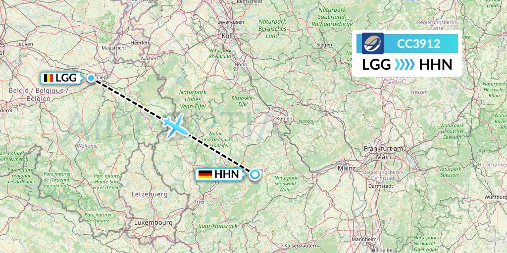 CC3912 CM Airlines Flight Map: Liege to Hahn