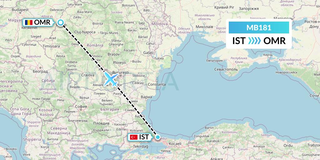 MB181 MNG Airlines Flight Map: Istanbul to Oradea