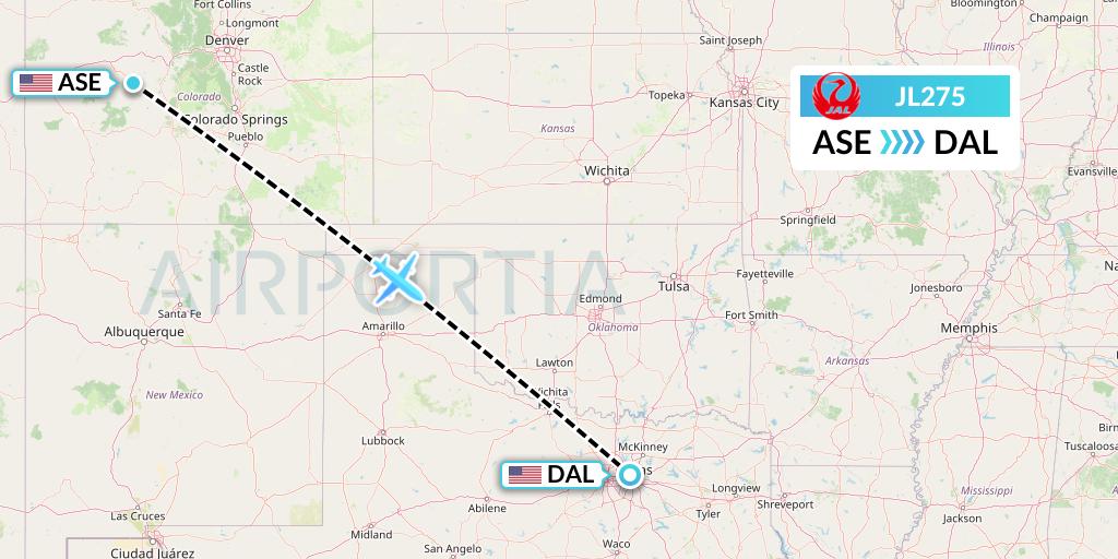 JL275 Japan Airlines Flight Map: Aspen to Dallas