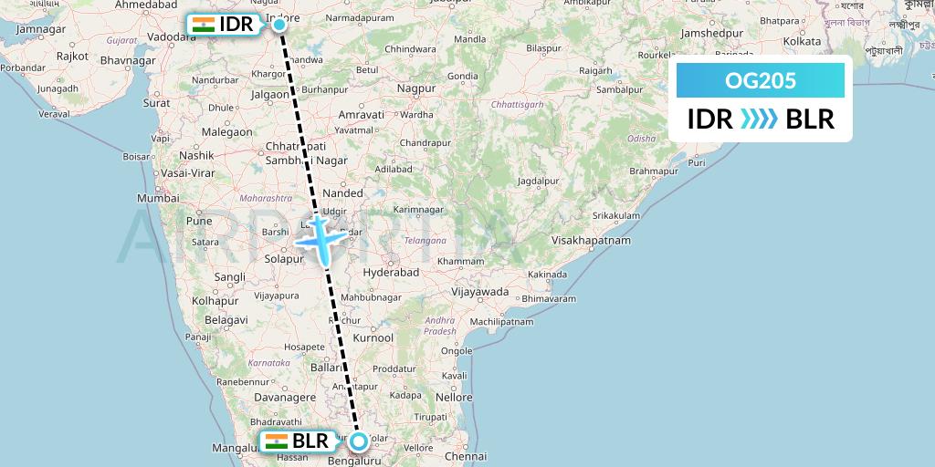 OG205 Fly Play Flight Map: Indore to Bangalore