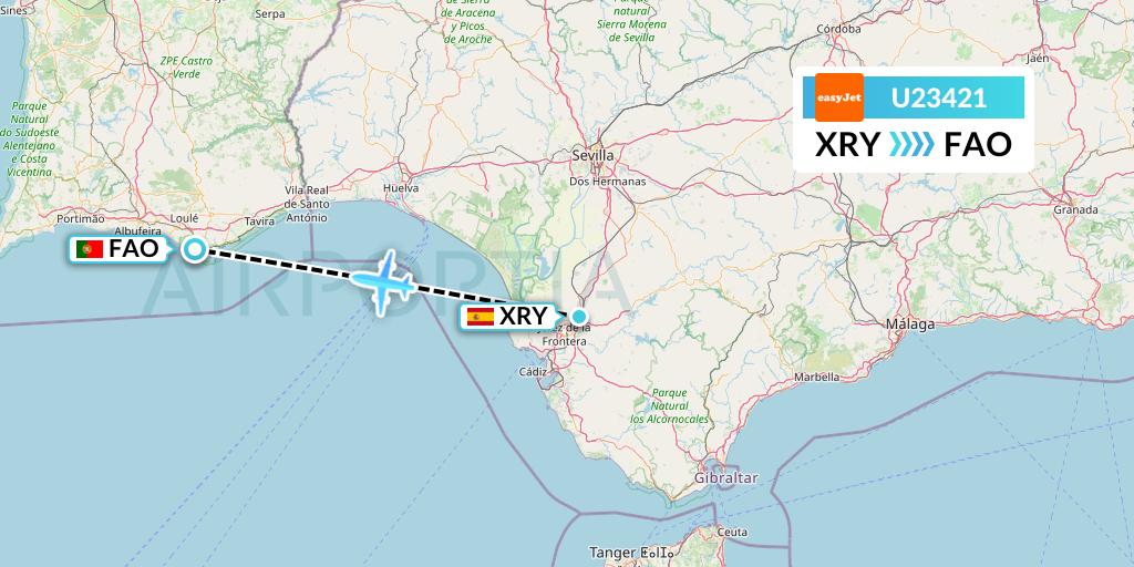 U23421 EasyJet Flight Map: Jerez to Faro