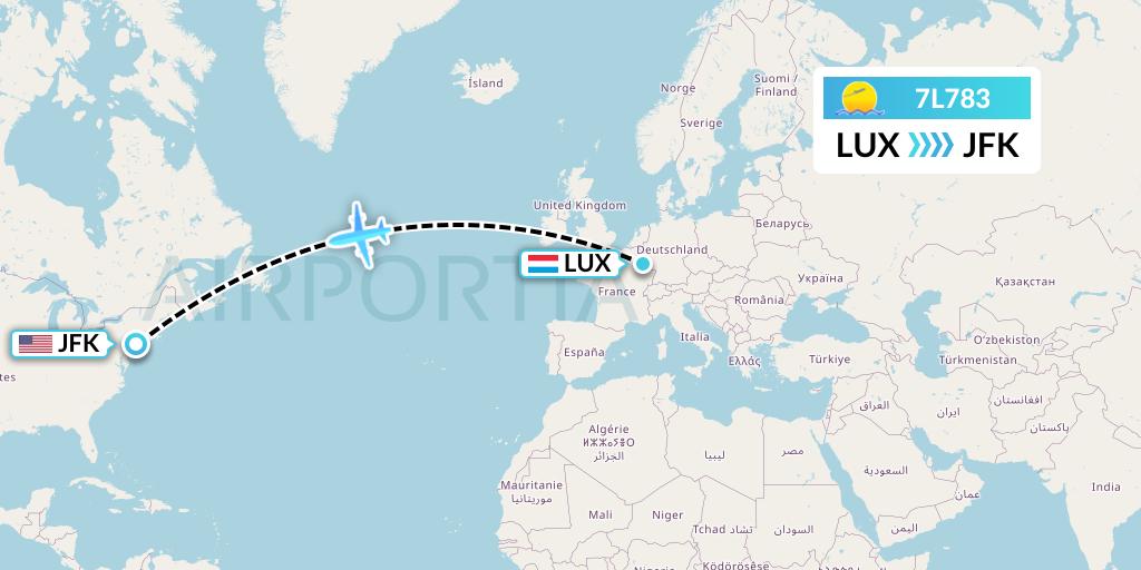 7L783 Silk Way West Airlines Flight Map: Luxembourg to New York