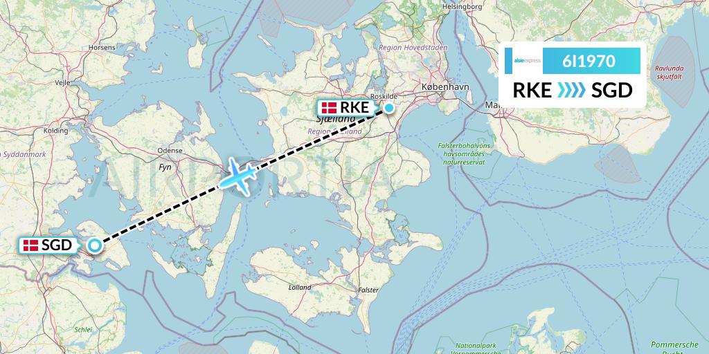6I1970 Air Alsie Flight Map: Roskilde to Sonderborg