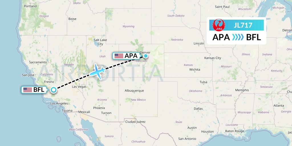 JL717 Japan Airlines Flight Map: Denver to Bakersfield