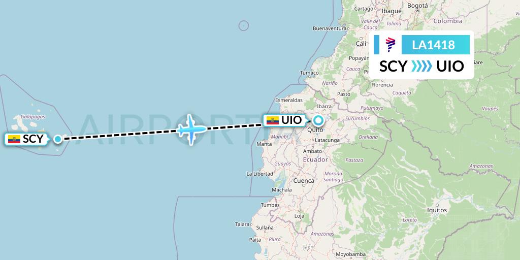 LA1418 LAN Airlines Flight Map: San Cristobal to Quito