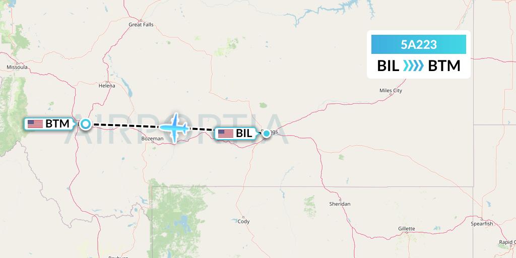5A223 Alpine Air Express Flight Map: Billings to Butte