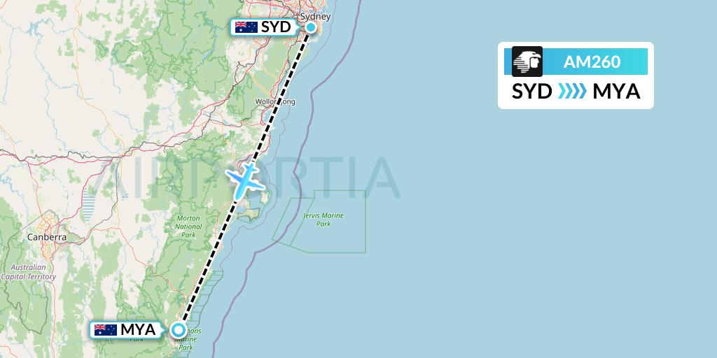 AM260 Aeromexico Flight Map: Sydney to Moruya