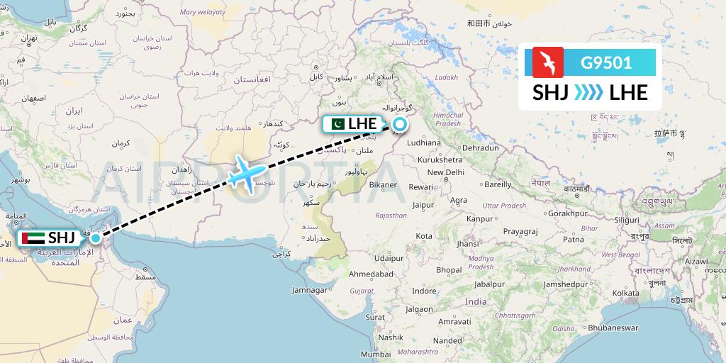 G9501 Air Arabia Flight Map: Sharjah to Lahore