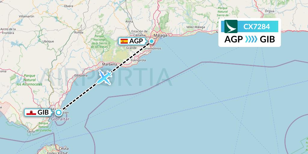 CX7284 Cathay Pacific Flight Map: Malaga to Gibraltar