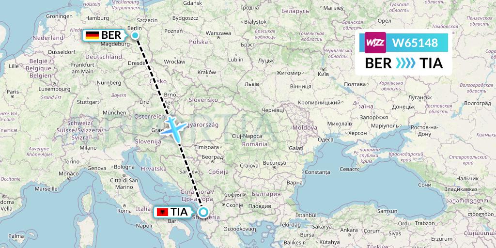W65148 Wizz Air Flight Map: Berlin to Tirana