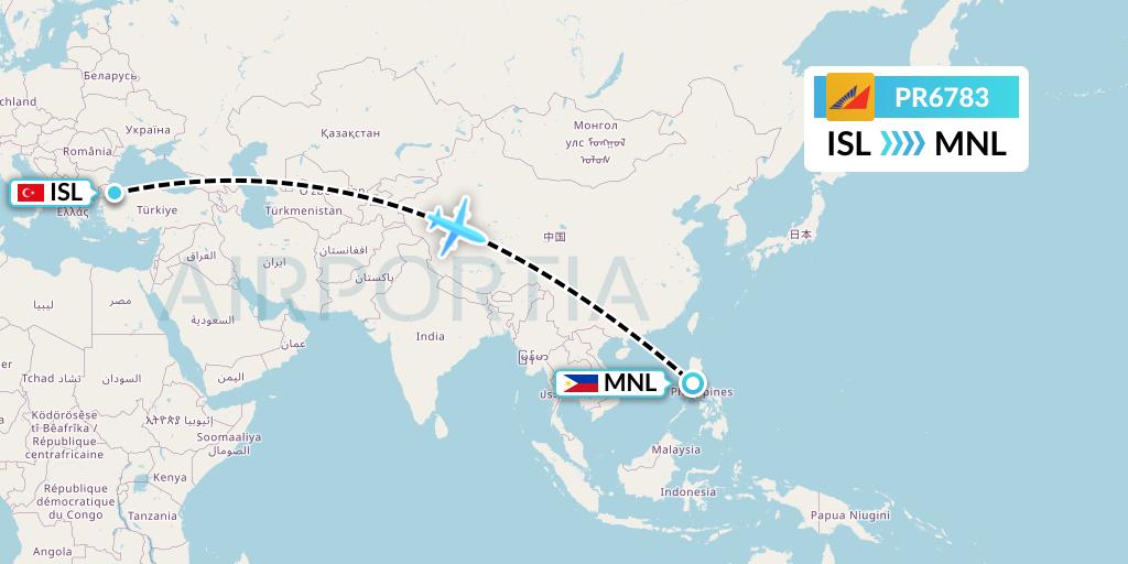 PR6783 Philippine Airlines Flight Map: Istanbul to Manila