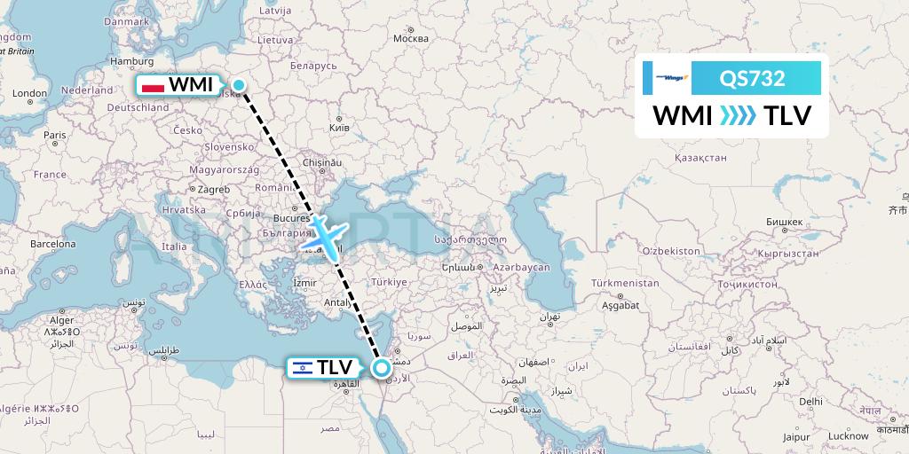 QS732 Smartwings Flight Map: Warsaw to Tel Aviv