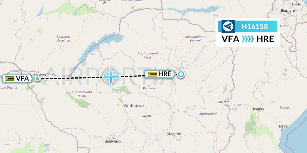 H16158 Hahn Air Systems Flight Map: Victoria Falls to Harare
