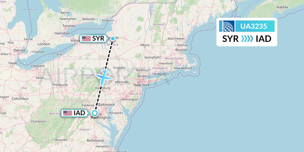 UA3235 United Airlines Flight Map: Syracuse to Washington