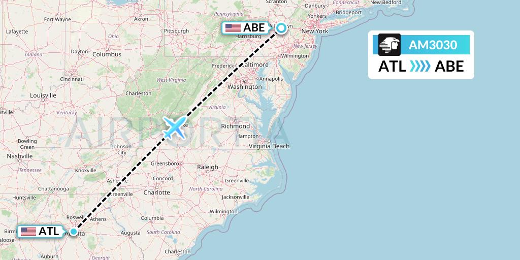 AM3030 Aeromexico Flight Map: Atlanta to Allentown