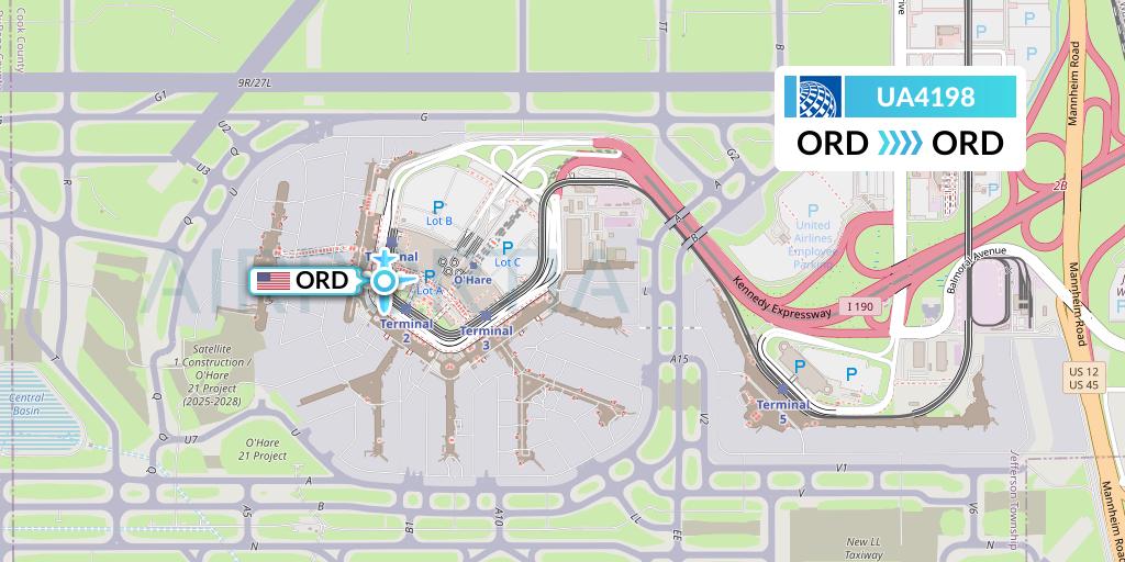 UA4198 United Airlines Flight Map: Chicago to Chicago