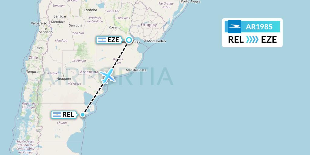 AR1985 Aerolineas Argentinas Flight Map: Trelew to Buenos Aires