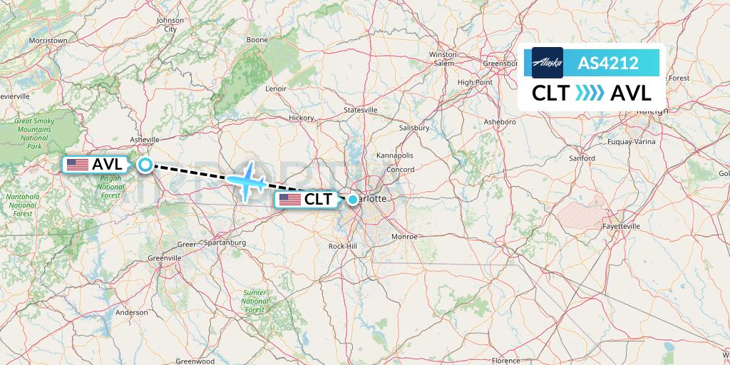 AS4212 Alaska Airlines Flight Map: Charlotte to Asheville