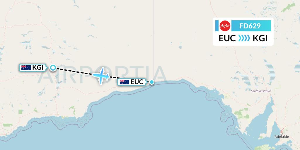 FD629 Thai AirAsia Flight Map: Australia to Kalgoorlie