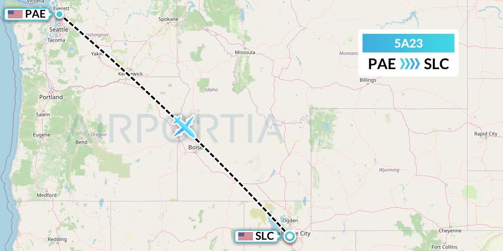 5A23 Alpine Air Express Flight Map: Everett to Salt Lake City