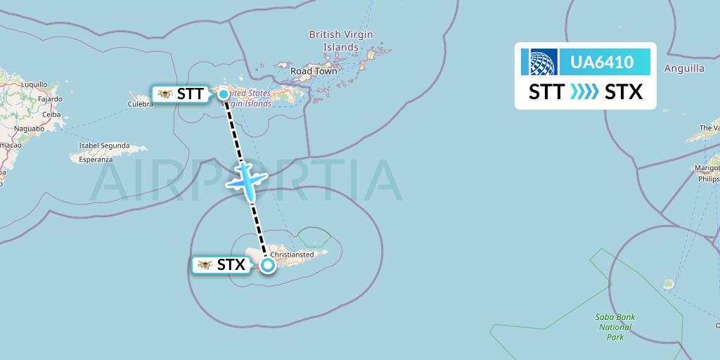 UA6410 United Airlines Flight Map: St. Thomas to St. Croix