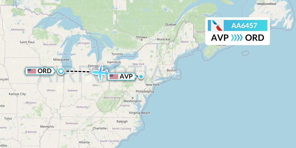 AA6457 American Airlines Flight Map: Avoca to Chicago