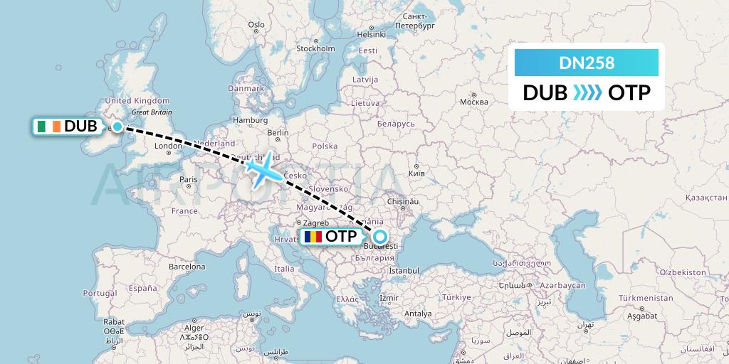 DN258 Aerodespachos de El Salvador Flight Map: Dublin to Bucharest