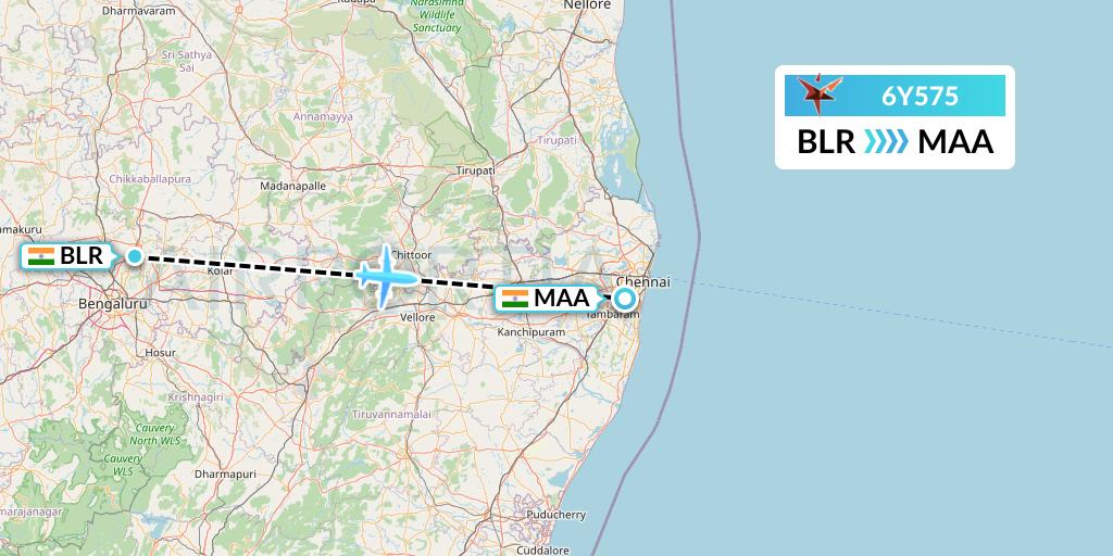 6Y575 SmartLynx Flight Map: Bangalore to Chennai
