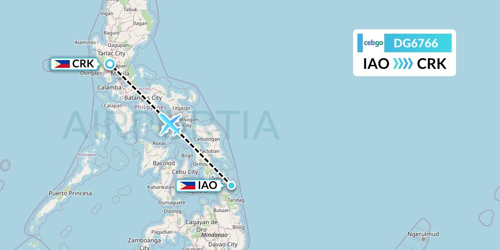 DG6766 Cebgo Flight Map: Del Carmen to Angeles City