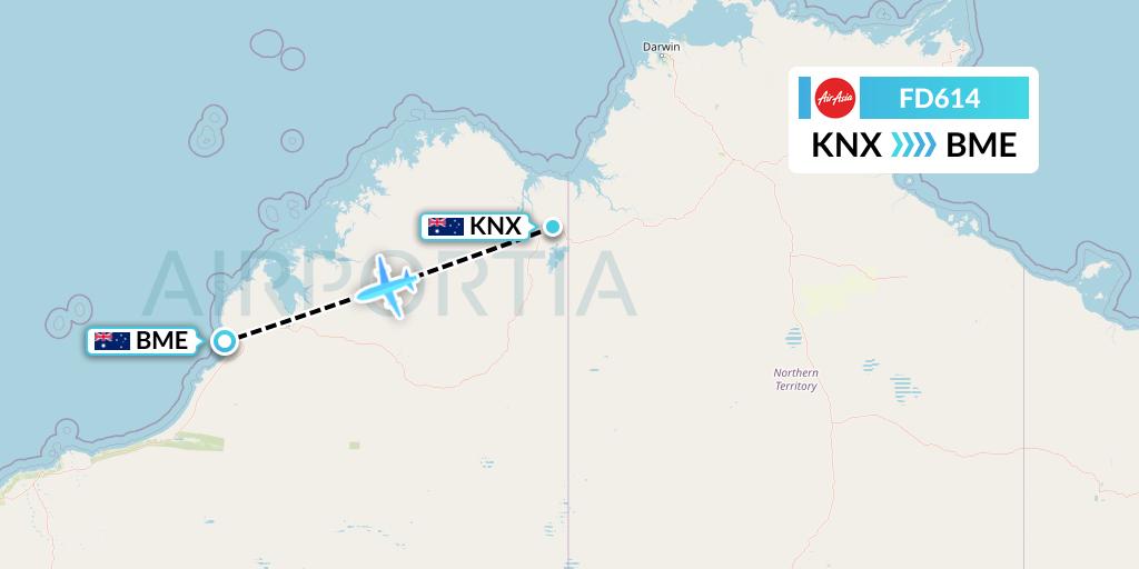 FD614 Thai AirAsia Flight Map: Kununurra to Broome