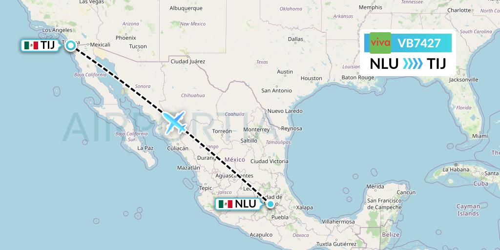 VB7427 VivaAerobus Flight Map: Reyes Acozac to Tijuana