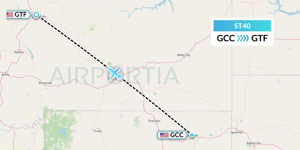 ST40 Air Thanlwin Flight Map: Gillette to Great Falls