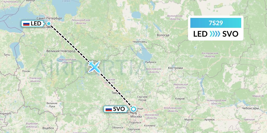 7S29 Ryan Air (USA) Flight Map: St. Petersburg to Moscow