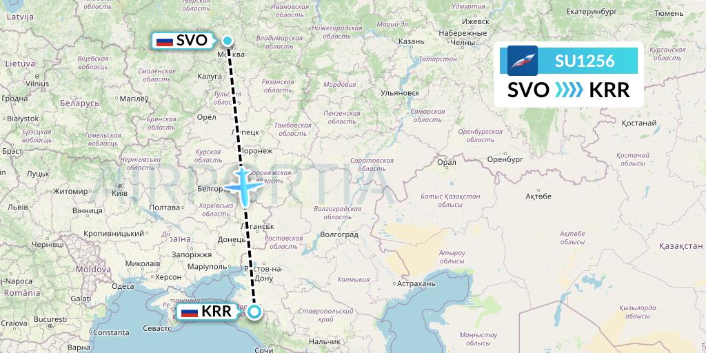 SU1256 Aeroflot Flight Map: Moscow to Krasnodar