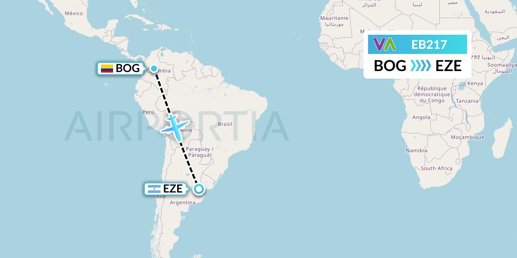 EB217 Wamos Air Flight Map: Bogota to Buenos Aires