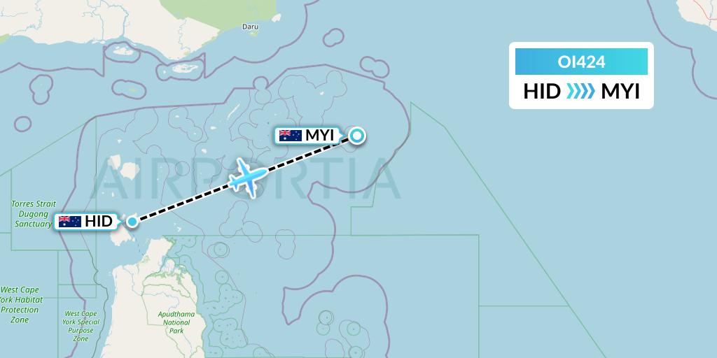 OI424 Hinterland Aviation Flight Map: Horn Island to Murray Island