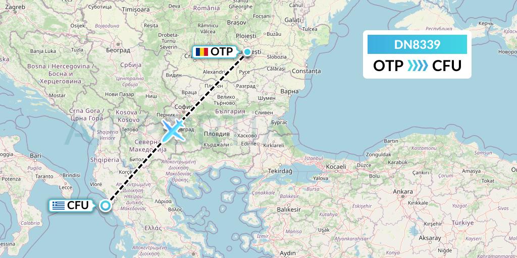 DN8339 Aerodespachos de El Salvador Flight Map: Bucharest to Corfu