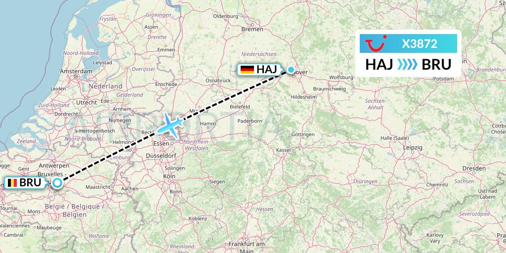 X3872 TUI fly Germany Flight Map: Hannover to Brussels