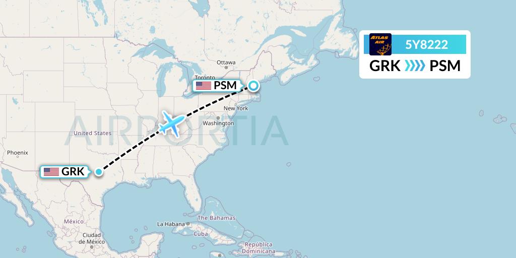 5Y8222 Atlas Air Flight Map: Killeen to Portsmouth