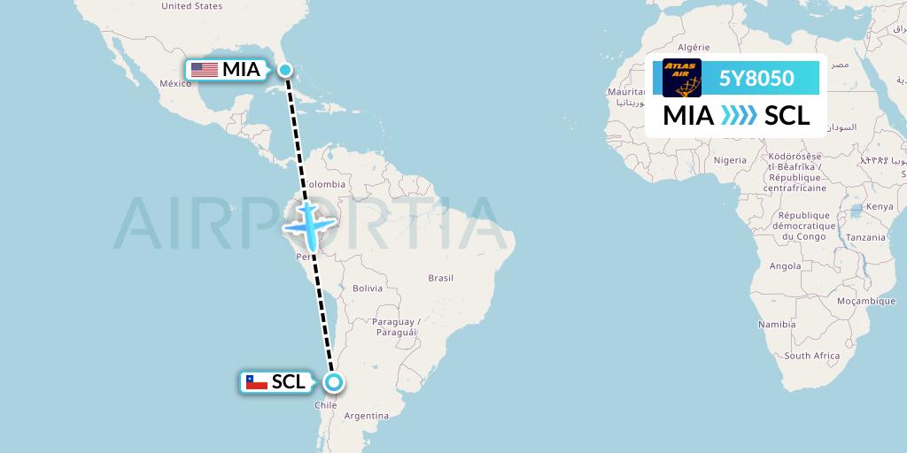 5Y8050 Atlas Air Flight Map: Miami to Santiago