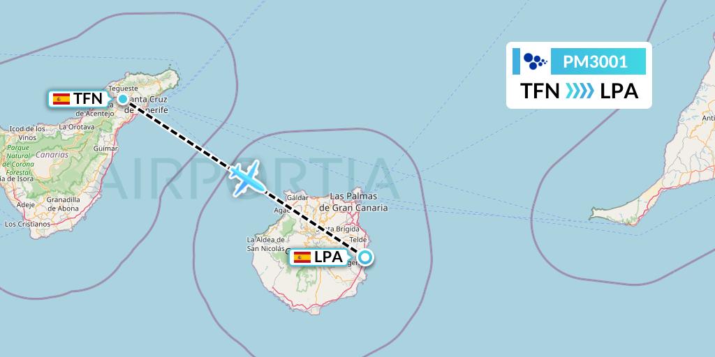 PM3001 CanaryFly Flight Map: Tenerife to Las Palmas