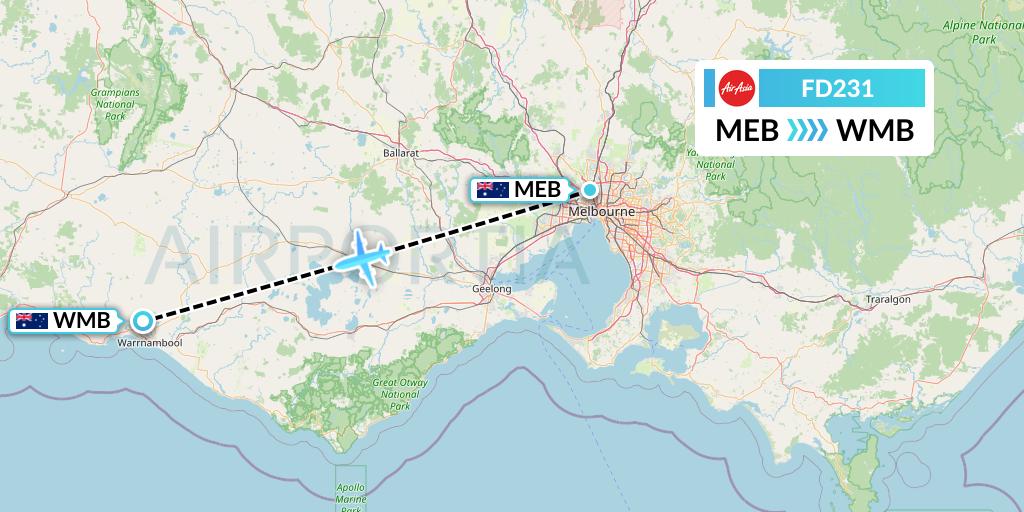 FD231 Thai AirAsia Flight Map: Essendon to Warrnambool