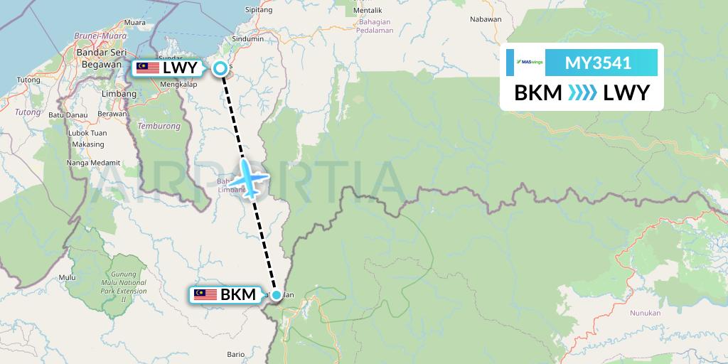 MY3541 MASwings Flight Map: Bakalalan to Lawas