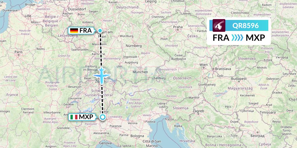 QR8596 Qatar Airways Flight Map: Frankfurt to Milan