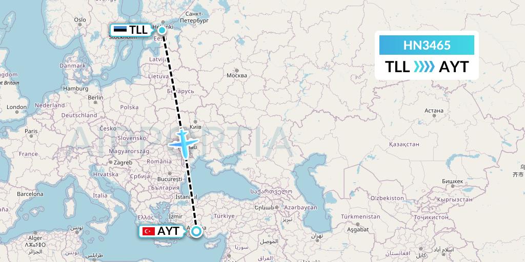 HN3465 Uab Heston Airlines Jsc Heston Airl Flight Map: Tallinn to Antalya