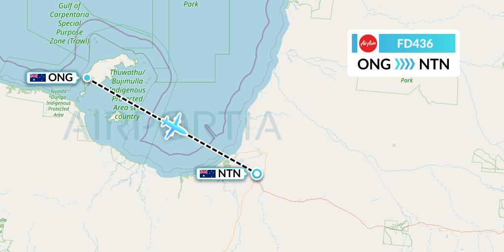 FD436 Thai AirAsia Flight Map: Mornington to Normanton