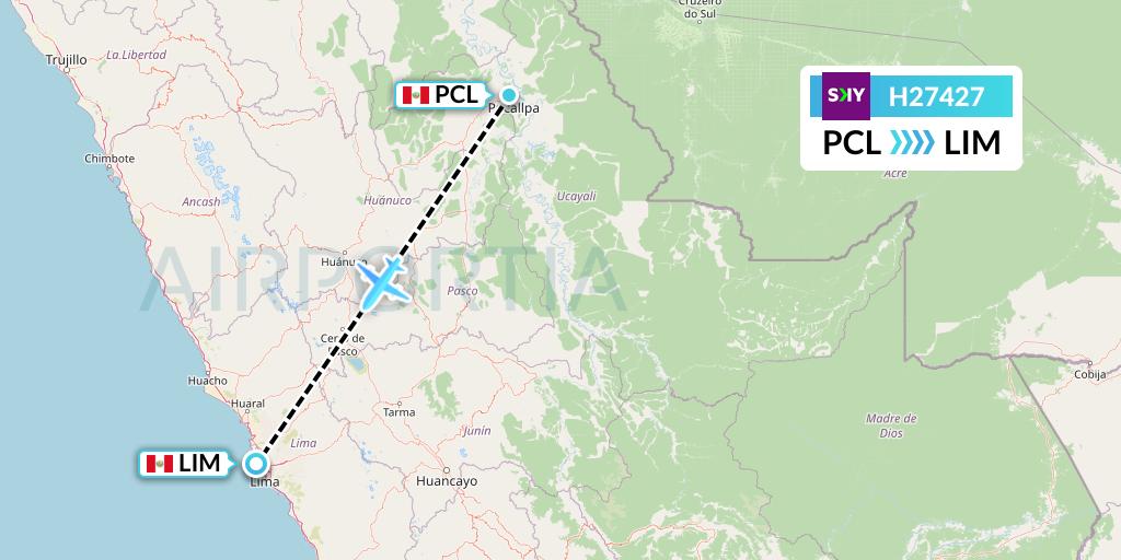 H27427 Sky Airline Flight Map: Pucallpa to Lima